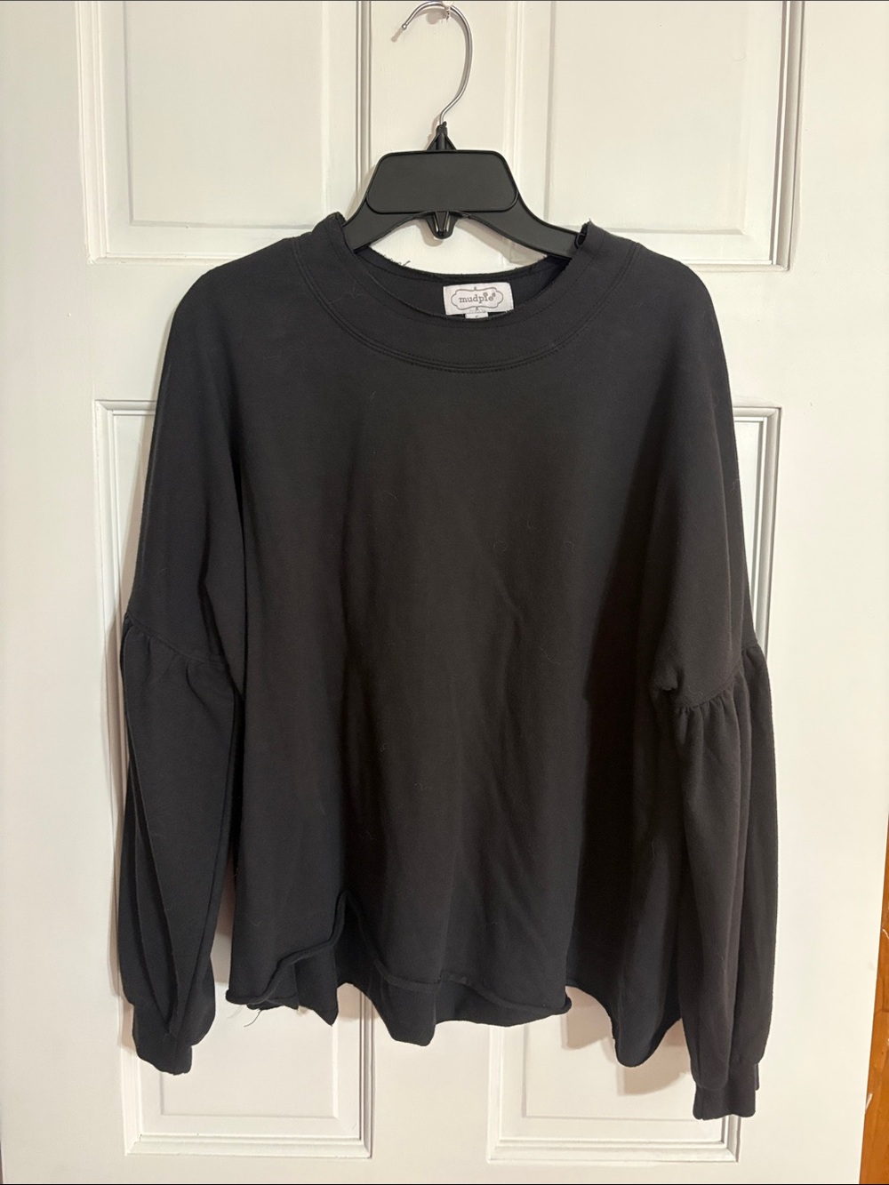 Mud Pie Black Balloon Sleeve Crewneck Sweatshirt